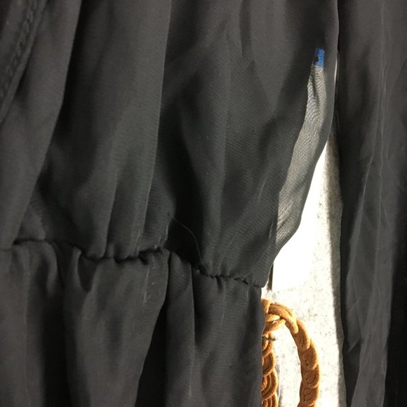 Almost Famous Dress S Long Sleeve Black Chiffon Belted A Line V Neck Casual - Picture 8 of 16